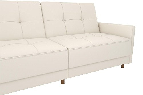 DHP Andora 76 Inch Futon Sofa Bed in Faux Leather, Modern Upholstered Couch Sleeper with Button Tufted Back and Seat, White DHP