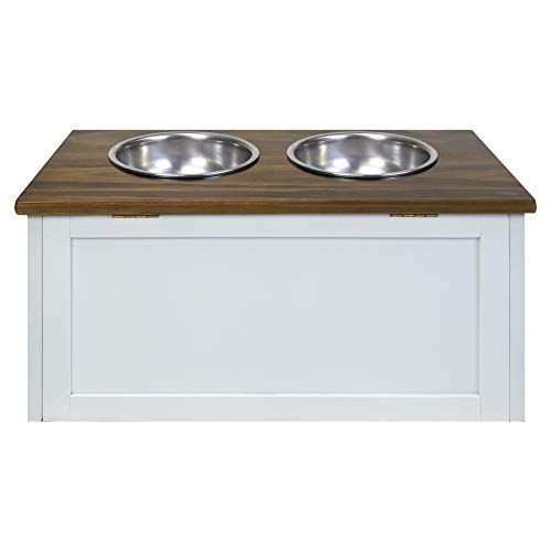 Casual Home 603-15 Wooden Storage Stand Pet Feeder, Two-Tone (Warm Brown, White), One Size Casual Home