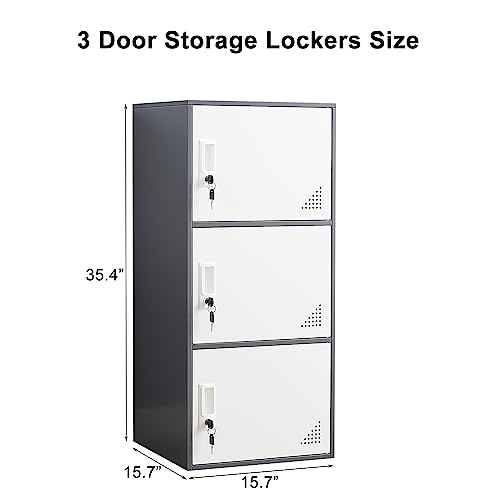 iCHENGGD 3 Door Metal Locker Steel Storage Cabinet, Office Storage Lockers for Employees, Vertical Metal Cabinets for Home,Office,School,Room Storage Organizer iCHENGGD