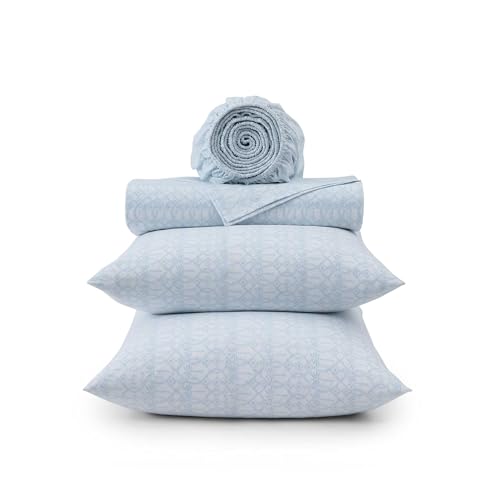 Tommy Bahama - King Size Sheet Set, 100% Cotton Percale Bedding with a Crisp & Cool Feel, Bed Sheets with Matching Fitted Sheet & Pillowcases (Palm Tree Ikat Blue) Tommy Bahama