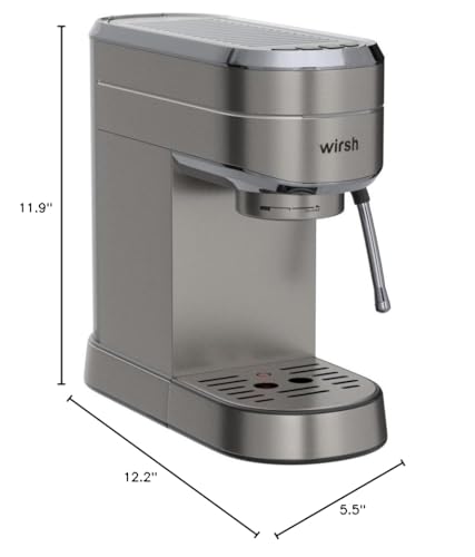 wirsh Espresso Machine,20 Bar Espresso Maker with Commercial Steamer for Latte and Cappuccino, Expresso Coffee Machine with 42 oz Removable Water Tank,Stainless Steel (Home Barista) wirsh