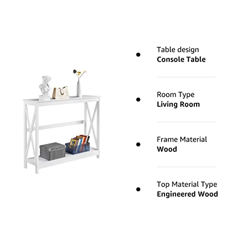 Yaheetech Wood Entryway Table, Console Table for Entryway, 2-Tier Sofa Table Accent Table w/Storage Shelf for Living Room, Hall, Foyer, White Yaheetech