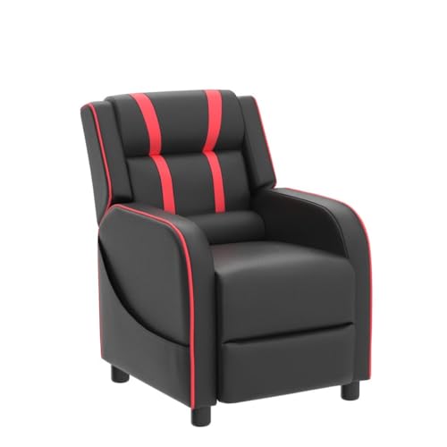 Costzon Kids Recliner, Gaming Recliner Chair w/Side Pockets, Footrest, Headrest & Lumbar Support for Kids Room & Play Room, Adjustable Racing Style Leather Sofa for Children Boys Girls (Red, Black)