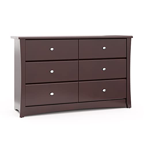 Storkcraft Crescent 6 Drawer Double Dresser (Espresso) – GREENGUARD Gold Certified, Dresser For Nursery, 6 Drawer Dresser, Kids Dresser, Nursery Dresser Drawer Organizer, Chest of Drawers STORKCRAFT