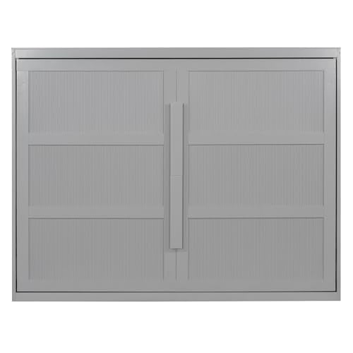 Virubi Queen Horizontal Murphy Bed with LED Lights,Wood Folding Hideaway Fluted Modern Murphy Wall Bed for Adult Guest Room Living Room Bedroom (Grey) Virubi