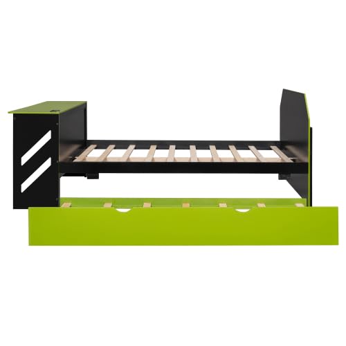 Harper & Bright Designs Full Size Gaming Platform Bed with Desk and Trundle, Wooden Daybed Frame with USB (Green) Harper & Bright Designs