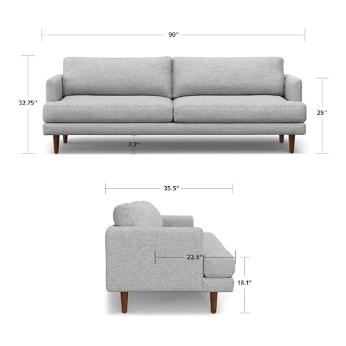 SIMPLIHOME Livingston 90-inch Wide Sofa in Mist Grey Woven-Blend Fabric, Handcrafted Mid-Century Modern Oversized 3-Seater Couch Sofa for Living Room or Family Room, Solid Wood Frame SIMPLIHOME