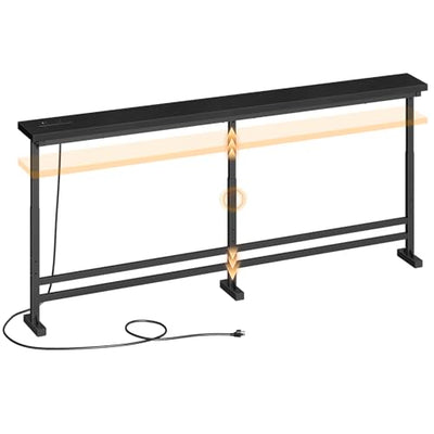 YATINEY 70.9" Console Table with Adjustable Height (27.6"-35.4") and Power Outlet, Skinny Behind Couch Table, Narrow Long Sofa Table for Living Room, Hallway, Entryway, Black CT08UBB