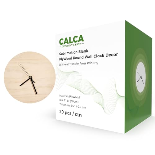 US Stock 20pcs Wooden Wall Clock 11.8 inch Sublimation Round Wall Clock Blanks Wood Clocks for Living Room DIY Sublimation Heat Press Printing CALCA