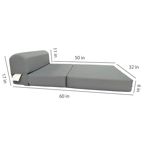 D&D Futon Furniture Gray Sleeper Chair Folding Beds, Convertible Studio Sofa Bed, High Density Foam (70 x 32 x 6 in Thick) D&D Futon Furniture