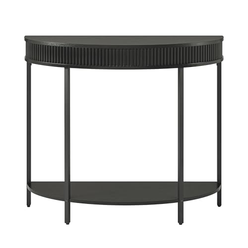 unipaws Fluted Half Moon Console Table, Modern 2-Tier Black Entryway Console, Sofa Back Table for Living Room, Hallway & Foyer (36" Width) unipaws