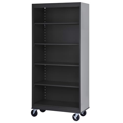 Sandusky Lee BM40361872-09 Mobile Bookcase with 4 Adjustable Shelves, Steel Rolling Bookshelf Storage Cabinet, 78"H, Black Sandusky