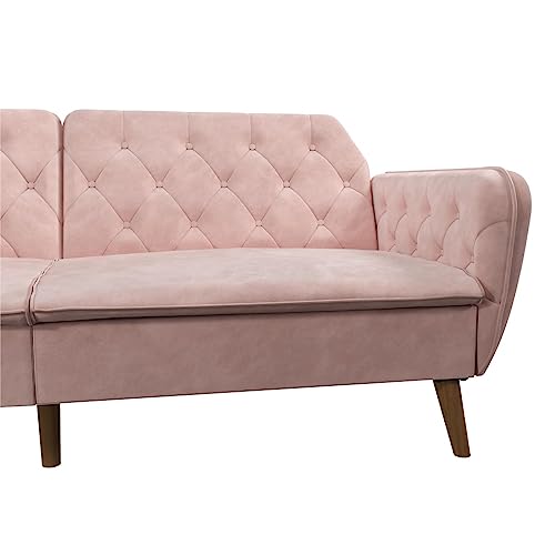 Novogratz Tallulah Memory Foam Futon, Convertible Couch, Pink Velvet Novogratz