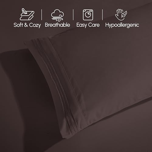 Elegant Comfort Luxurious 1500 Premium Hotel Quality Microfiber Three Line Embroidered Softest 4-Piece Bed Sheet Set, Wrinkle and Fade Resistant, King, Chocolate Brown Elegant Comfort