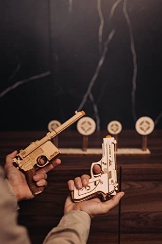 Wood Trick Wooden Toy Guns Set with Targets Shooting Range, Pistol Toy Guns for Kids Set - 3D Wooden Puzzle for Adults and Teens Wood Trick