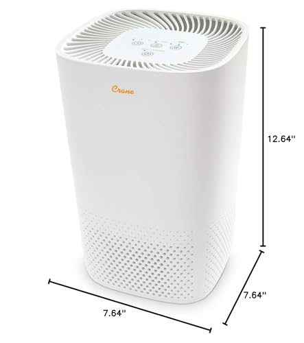 Crane Air Purifier with UV Light and True Hepa Filter, 250 Sq Ft Coverage, Timer, Sleep Mode, for Bedroom and Home, Up 250 SQ FT Coverage, White Crane