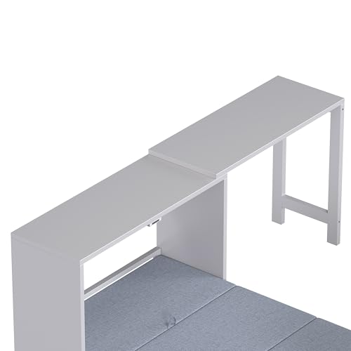 Bellemave Twin Size Murphy Bed, Cabinet Bed with Desk, Farmhouse Murphy Cabinet with Desk, Noisy Free, for Guest Bedroom, Living Room, Office, Gray Bellemave