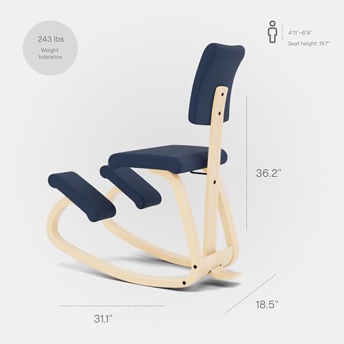 Varier Variable Plus Ergonomic Kneeling Chair with Backrest Natural/Blue| Active Sitting Posture Support Home Office Desk Chair | 10 Year Guarantee Varier