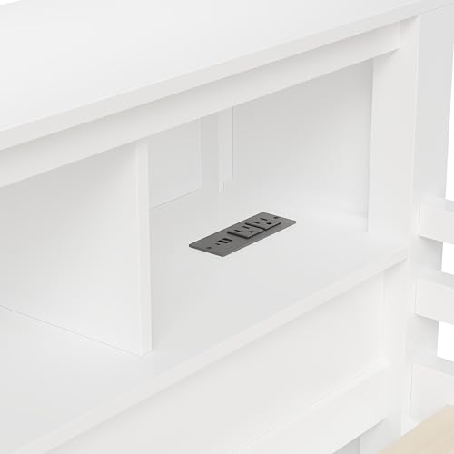 CKLMMC Wooden Queen Loft Bed with Desk, Headboard with Storage and USB, Space-Saving Modern Design for Small Rooms (White-Q1) CKLMMC