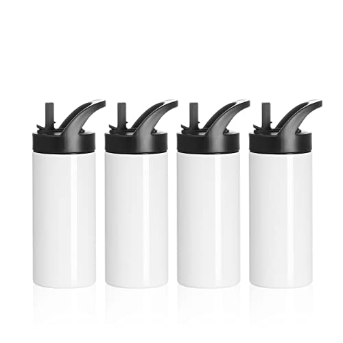 PYD Life Sublimation Sports Kids Water Bottle Blanks 16 OZ White Stainless Steel Bottles Vacuum Flask Tumbler with Sippy Up Lid and Straw for Tumbler Heat Press Sublimation Printing 4 Pack PYD Life