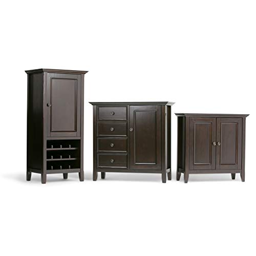 SIMPLIHOME Amherst SOLID WOOD 32 inch Wide Transitional Low Storage Cabinet in Hickory Brown for the Living Room, Entryway and Family Room SIMPLIHOME