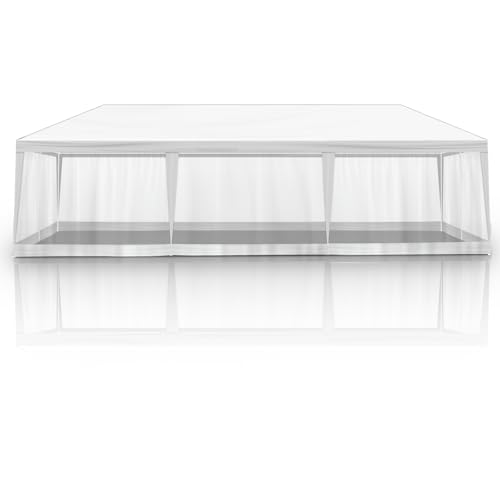 Outvita Outdoor Party Tent with Screen, 10x30ft Canopy Shelter with Netting Side Walls and 2pcs Doors for Event Yard Patio BBQ Picnic Parties White Outvita
