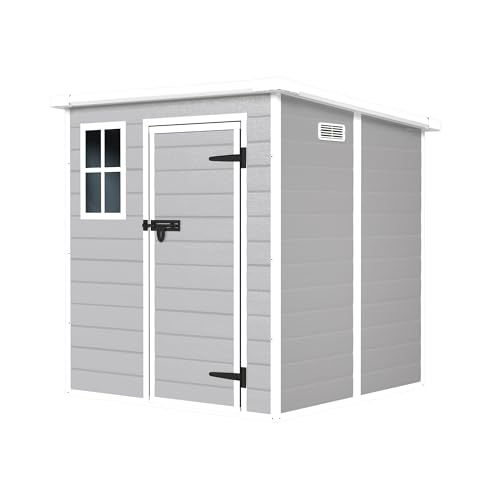 YOPTO 6x6 FT Resin Outdoor Storage Shed with Floor, All-Weather Plastic Shed with Lockable Doors, Window & Vents, Utility Plastic Tool Shed Storage House for Backyard, Patio, Light Grey YOPTO