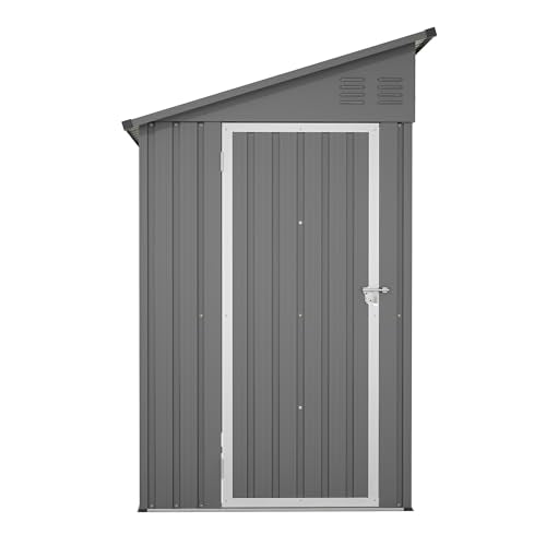 YOPTO 4×8 FT Lean to Metal Shed,Outdoor Heavy-Duty Storage Shed with Floor Base,All Weather Waterproof Garden Tool House W/Lockable Door&2 Air Vents,Reversible Door Design,for Backyard,Patio,Lawn,Gray YOPTO