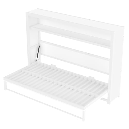 Harper & Bright Designs Twin Size Horizontal Murphy Bed with Shelves, Modern Metal Platform Bed Frame with Foldable and Space-Saving Design, for Home Guest Room Small Room, White Harper & Bright Designs