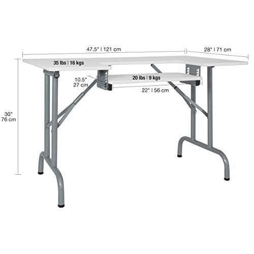 Sew Ready Folding Multipurpose Sewing Table - 47.5" W x 28" D Foldable White Hobby and Sewing Machine Table with Adjustable Shelf - Can Also Be Used as Computer Desk Sew Ready