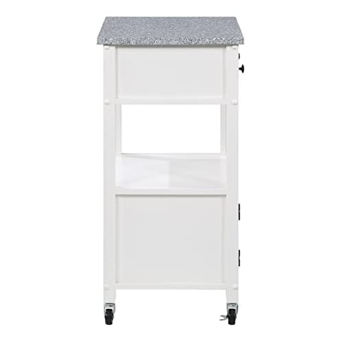 OSP Home Furnishings Fairfax Kitchen Cart with Granite Work Top and Extra Storage Drawer and Cabinet, White Office Star Products