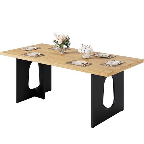 71" Long Dining Table for 6-10 People - Kitchen Table with Extra Thickened Tabletop & Heavy Duty Base Legs, Modern Rectangular Dinner Table for Kitchen, Conference Room, Home, Natural + Black Garvee