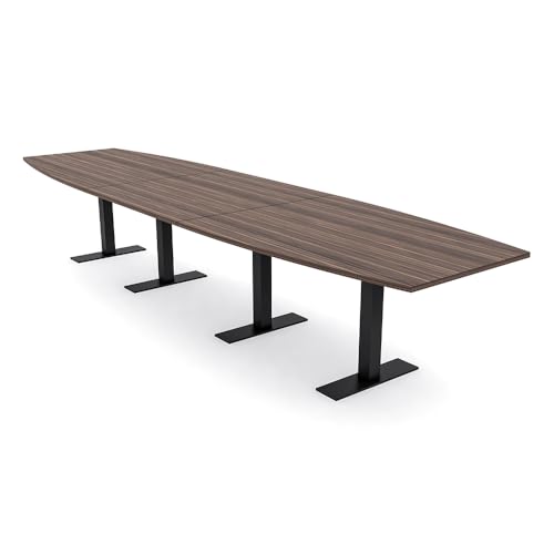 SKUTCHI DESIGNS INC. 16 Ft Boat Shaped Conference Table with Metal T-Bases | Harmony Series Modular Conference | Scratch-Resistant, Durable & Easy to Assemble | Natural Eucalyptus – 16’ SKUTCHI DESIGNS INC.