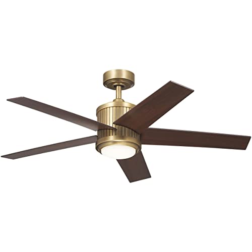 Kichler Brahm Collection 48 Inch Indoor Ceiling Fan with LED Light in Natural Brass Finish with Reversible Blades, for Living Room, Dining Room, Kitchen and Bedroom, (48" DIA x 15.5" H), 300048NBR Kichler