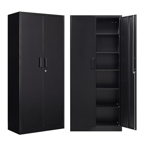 NODHM Metal Storage Cabinets with Lock, 71" Garage Storage Cabinet with 2 Door and 5 Adjustable Shelves, Steel Lockable Tool Cabinets for Home, Office, Gym, Garage NODHM