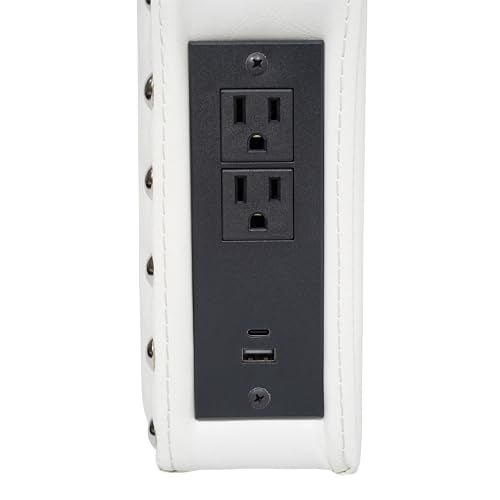 Flash Furniture Adeline Twin Headboard with 2 Outlets, USB Port, USB Type-C Port, Contoured Headboard, Studded LeatherSoft Upholstery, Dual Hanging Options, White Flash Furniture