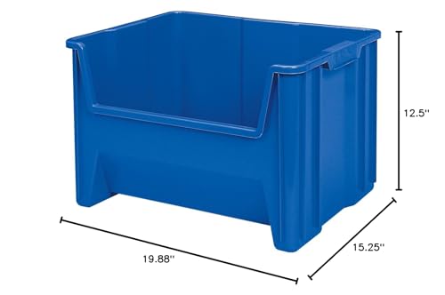 Akro-Mils 13017 Stak-N-Store Heavy Duty Stackable Open Front Plastic Storage Container Bin, (15-Inch x 20-Inch x 12-1/2-Inch), Blue, (3-Pack) Akro-Mils