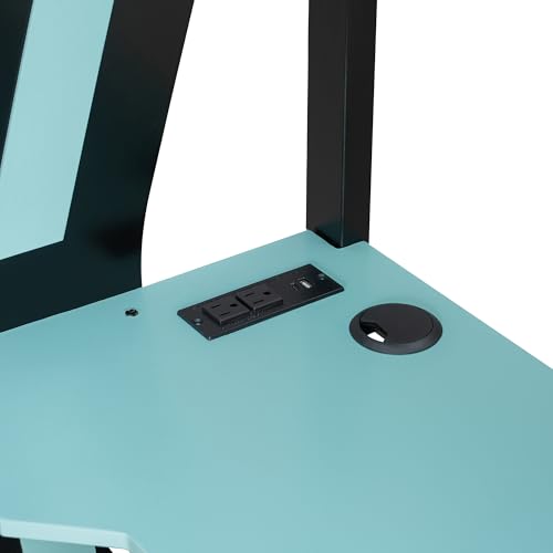 MERITLINE Full Size Gaming Bunk Bed with Side-Mounted RGB Desk and USB Charging Ports, Wooden Bunk Bed with LED Light Strip, Heavy Duty Loft Bed, Cloud Blue MERITLINE