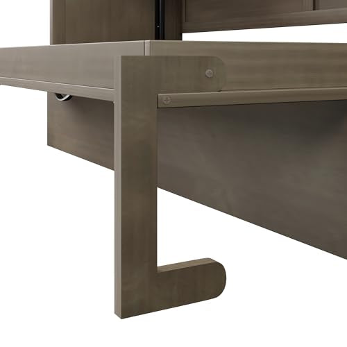LUMISOL Twin Size Murphy Bed with Built-in Desk & Storage Shelves, Horizontal Wall Bed with Storage, Space-Saving Wall Bed for Home Office, Guest Room, Apartments,Gray LUMISOL