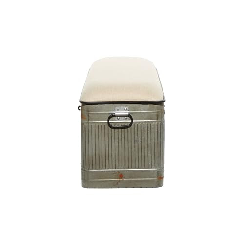Deco 79 Metal Room Storage Bench Galvanized Entryway Bench with Cream Burlap Top, Bench 50" x 16" x 18", Gray Deco 79
