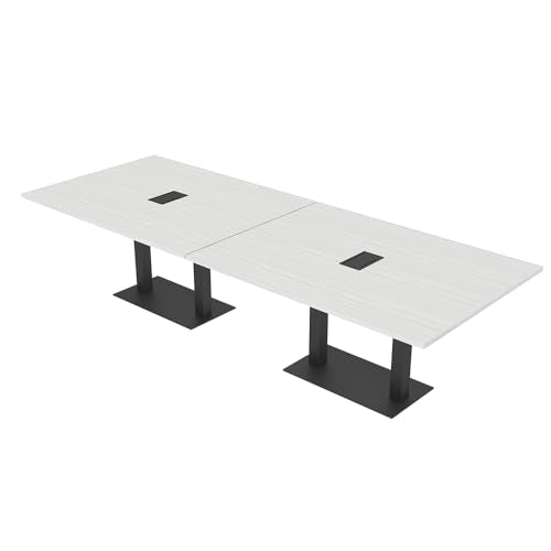 12 Person Rectangle Conference Table with Matte Black Square Metal Base | Scratch-Resistant Laminate | Harmony Series Modular Meeting Tables for Office and Homes | White Cypress - 12' SKUTCHI DESIGNS INC.