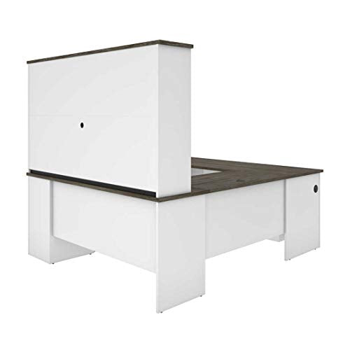 Bestar Norma 71W U or L-Shaped Executive Desk with Hutch in Walnut Grey & White Bestar