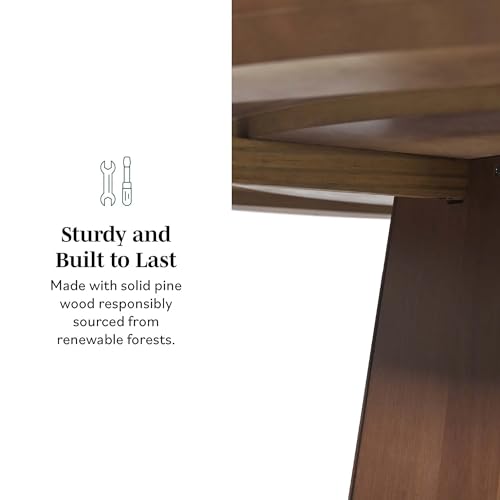 Walker Edison Modern Paneled-Wood Pedestal Base Round Top Dining Table, 48 Inch, Brown Walker Edison