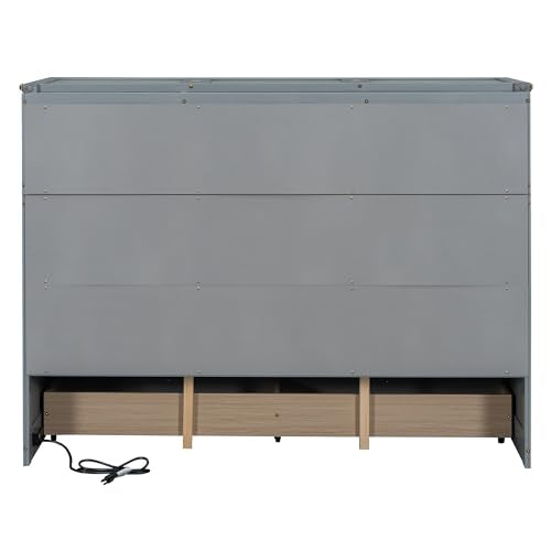 Harper & Bright Designs Queen Size Murphy Bed Cabinet, Solid Pine Wall Bed Chest with USB, Charging Station and Large Storage Drawer for Home Office or Small Room - Gray Harper & Bright Designs