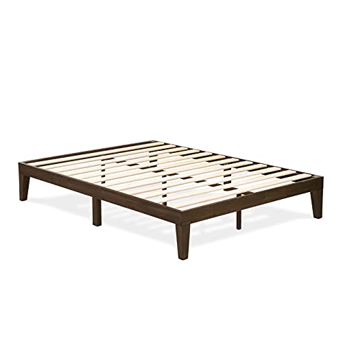 East West Furniture DNP-22-Q Walnut Queen Platform Bed Frame with Solid Wood Legs East West Furniture