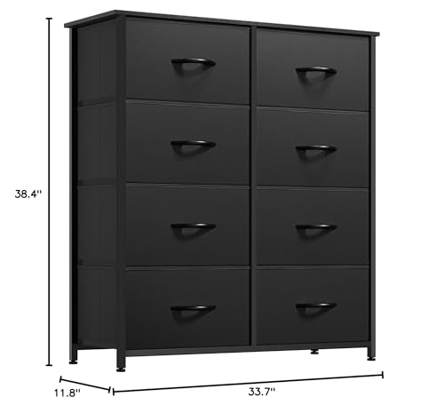 DWVO Fabric Dresser for Bedroom, Tall Storage Dresser with 8 Drawers, Black Dresser & Chest of Drawers, Storage Drawer Organizer for Closet, Bedroom, Living Room DWVO
