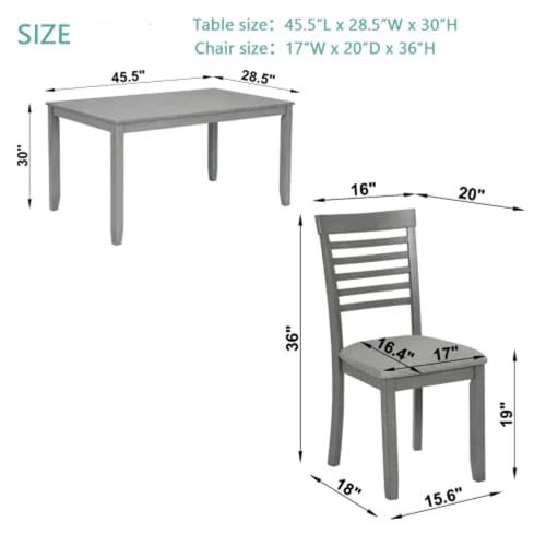 Trygoal 5-Piecern Dining Table Set, Kitchen Set with One Rectangular Table and 4 Upholstered Chairs, Living Room Chairs with Ladder Backrest and Comfortable Seat Cushion, Wooden Dining Furniture, Gary Trygoal