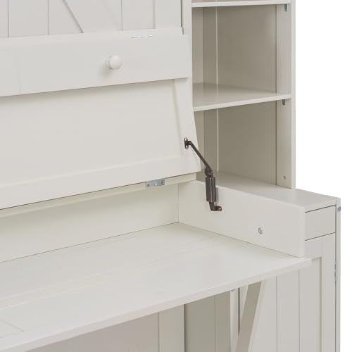 Brabrety Queen Size Murphy Bed with Desk & Storage, Space-Saving Wood Wall Bed with Drawers,for Apartments Bedroom Home Office Studio (White#B, Queen) Brabrety