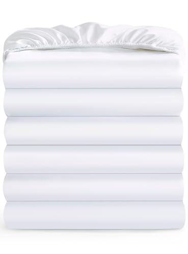 Maple&Stone Twin Fitted Sheet Only - Bulk Pack of 6 Bottom Sheets - Premium Soft & Breathable, Brushed Microfiber Fabric for Twin Size (White) Maple&Stone