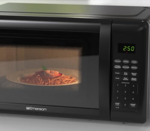 Emerson MW7302B Compact Countertop Microwave Oven with Touch Control, LED Display, 700W, 10 Power Levels, 6 Auto Menus, Glass Turntable and Child Safe Lock, 0.7 Cu., Ft. Black Emerson